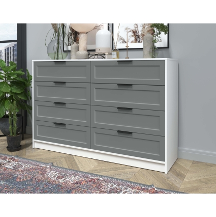 Kомод Тренд КТ-К157 (Белый платинум ЛДСП/ Серый ЛМДФ) Ш1565 В1020 Г451